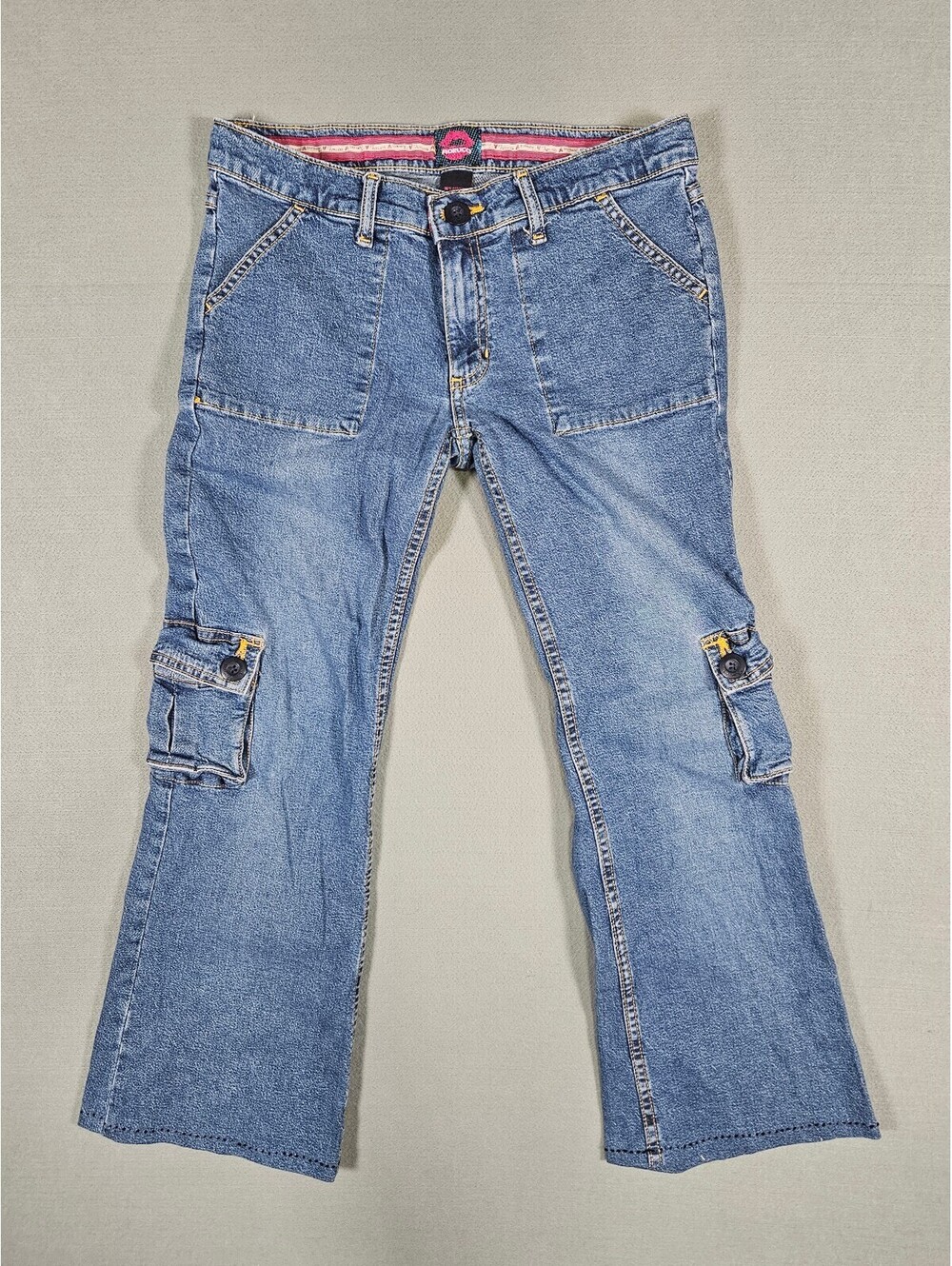 VTG Fiorucci Y2K Cargo Flare Jeans Pink Lips Size 7